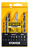 Набор Свёрла  п/металлу, дереву, кирпич 9пр STAYER  Combi